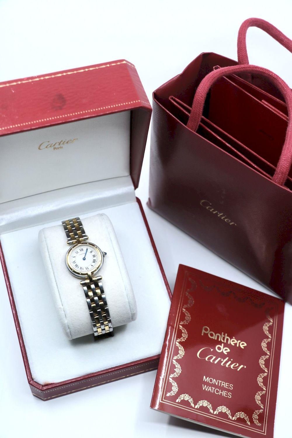 Vintage Cartier Panthere Round 18K Gold Silver Quartz Women's Watch