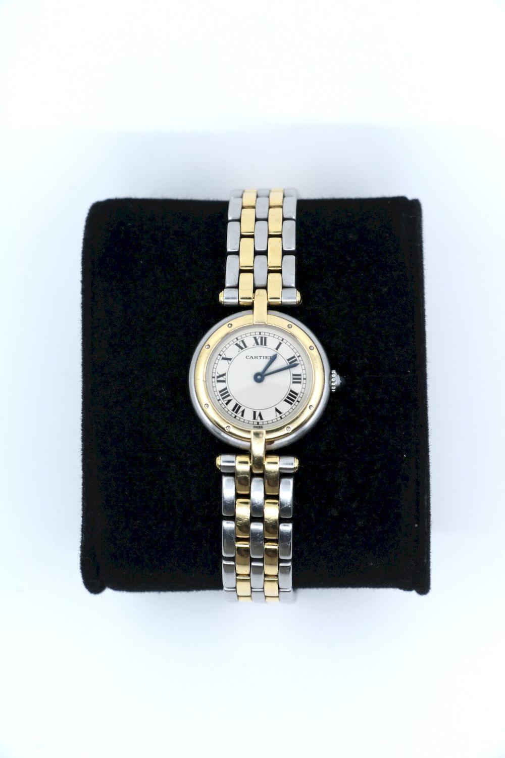 Vintage Cartier Panthere Round 18K Gold Silver Quartz Women's Watch