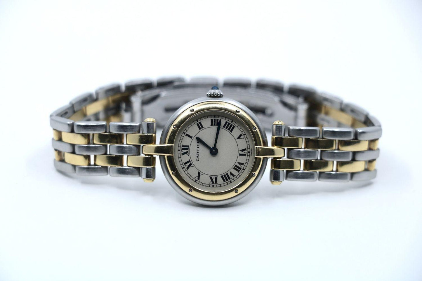 Vintage Cartier Panthere Round 18K Gold Silver Quartz Women's Watch