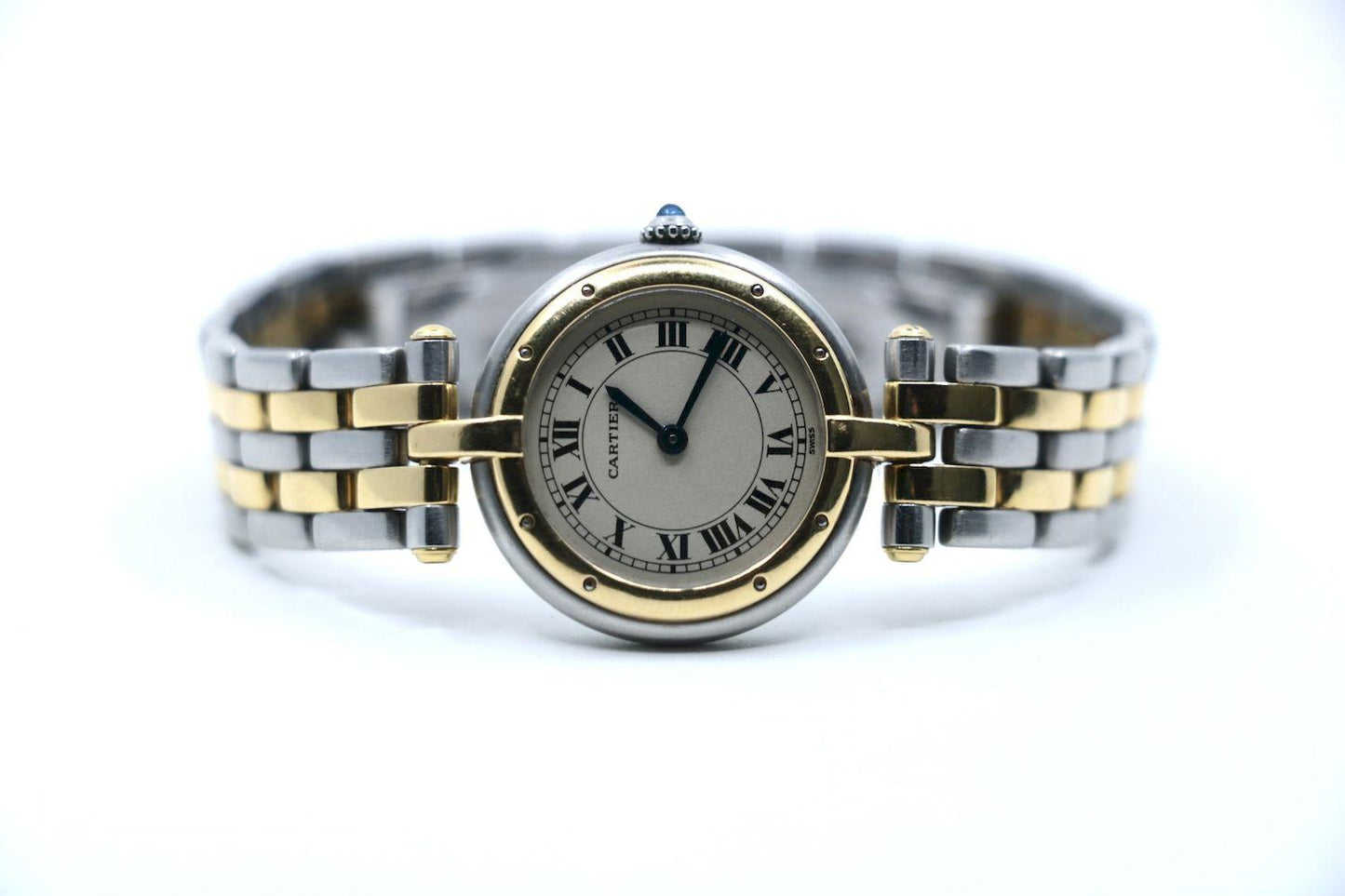 Vintage Cartier Panthere Round 18K Gold Silver Quartz Women's Watch