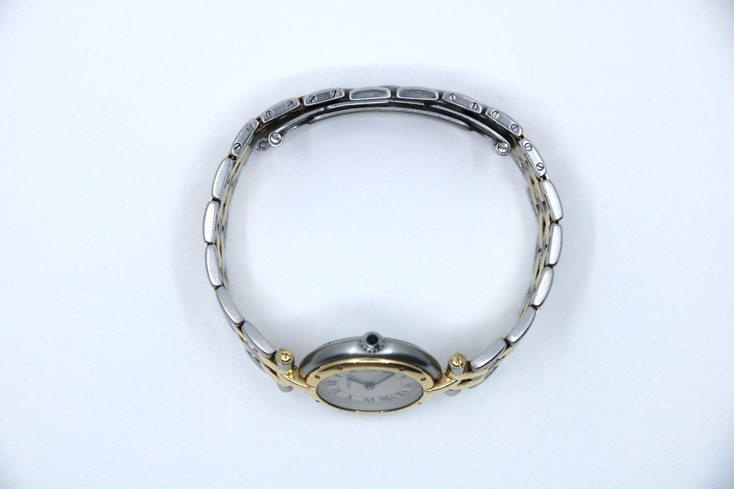 Vintage Cartier Panthere Round 18K Gold Silver Quartz Women's Watch