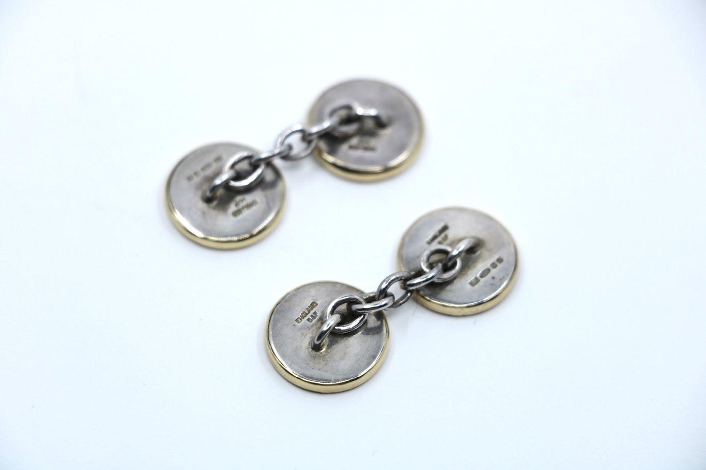 A Set Of 3 Pairs England D&F Silver Green Enamel Cufflinks