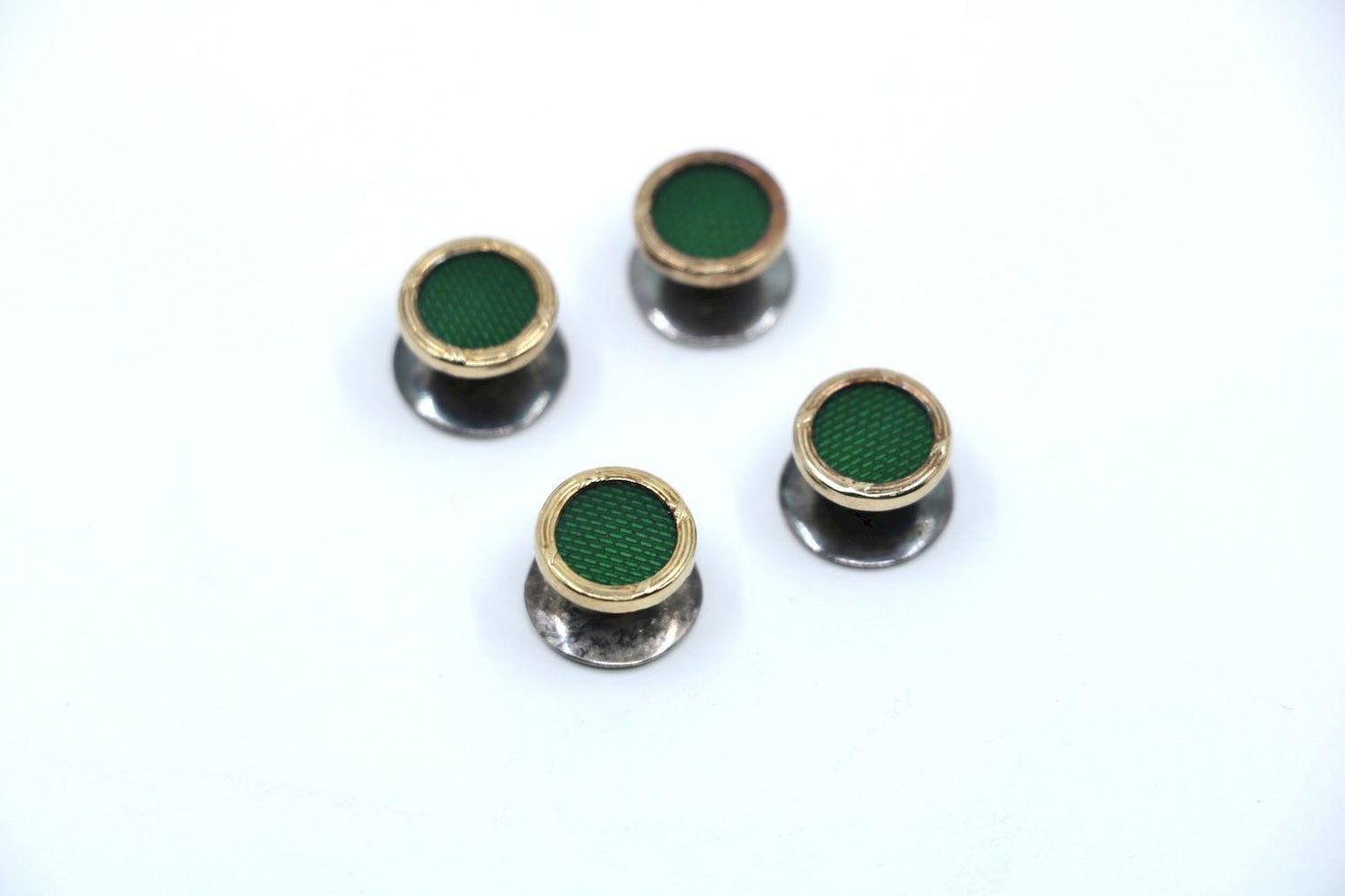 A Set Of 3 Pairs England D&F Silver Green Enamel Cufflinks