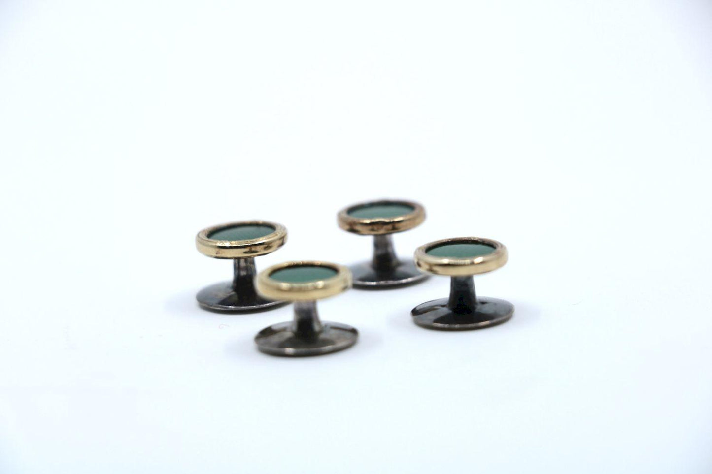 A Set Of 3 Pairs England D&F Silver Green Enamel Cufflinks