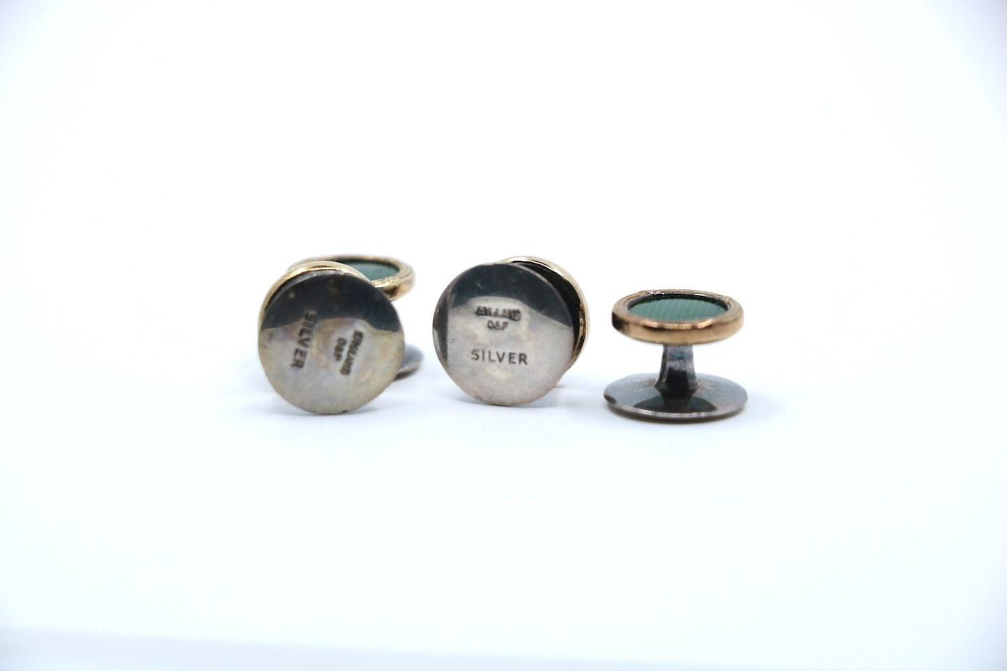 A Set Of 3 Pairs England D&F Silver Green Enamel Cufflinks