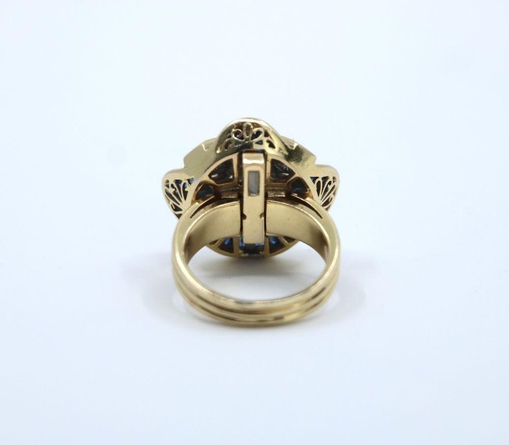 Vintage 18K Gold Diamond Blue Sapphire Ring