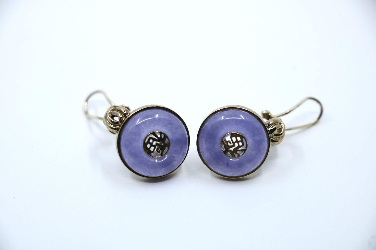 Vintage 14K Gold Lavender Jade Earrings
