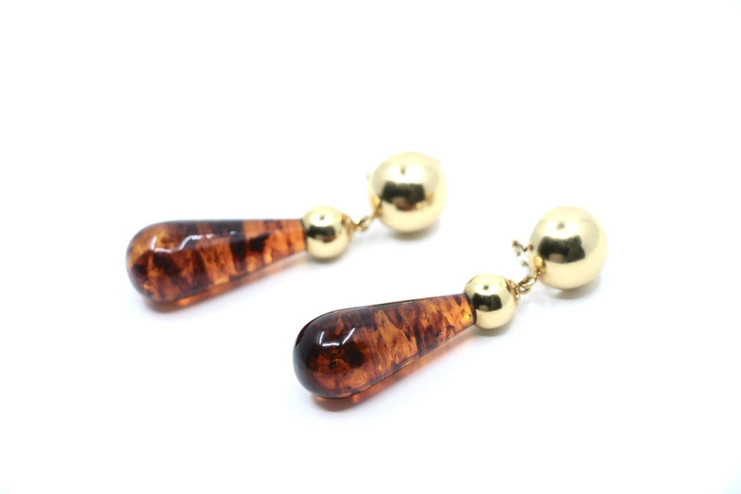 Vintage 18K Gold Lagi Amber Dorp Earrings