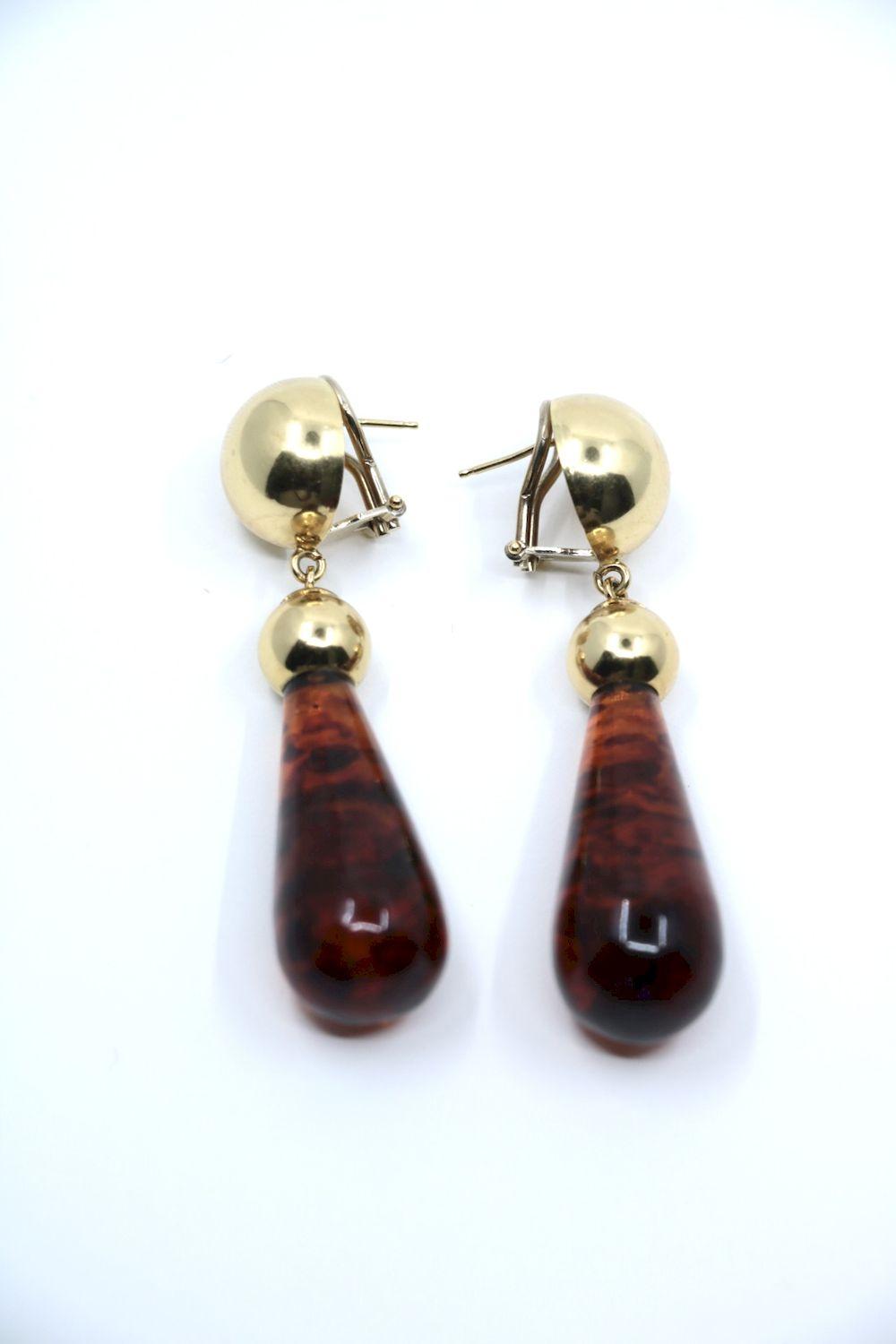 Vintage 18K Gold Lagi Amber Dorp Earrings