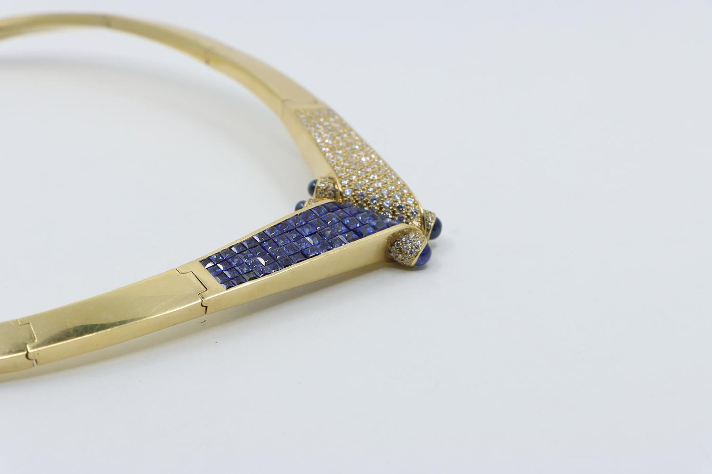 Vintage 18K Gold Sapphire Diamond Torque Necklace