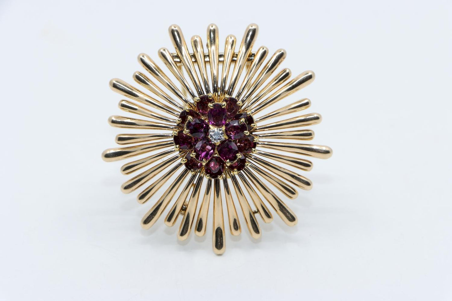 Retro Tiffany & Co 14K Gold Amethyst Diamond Flower Brooch Pin
