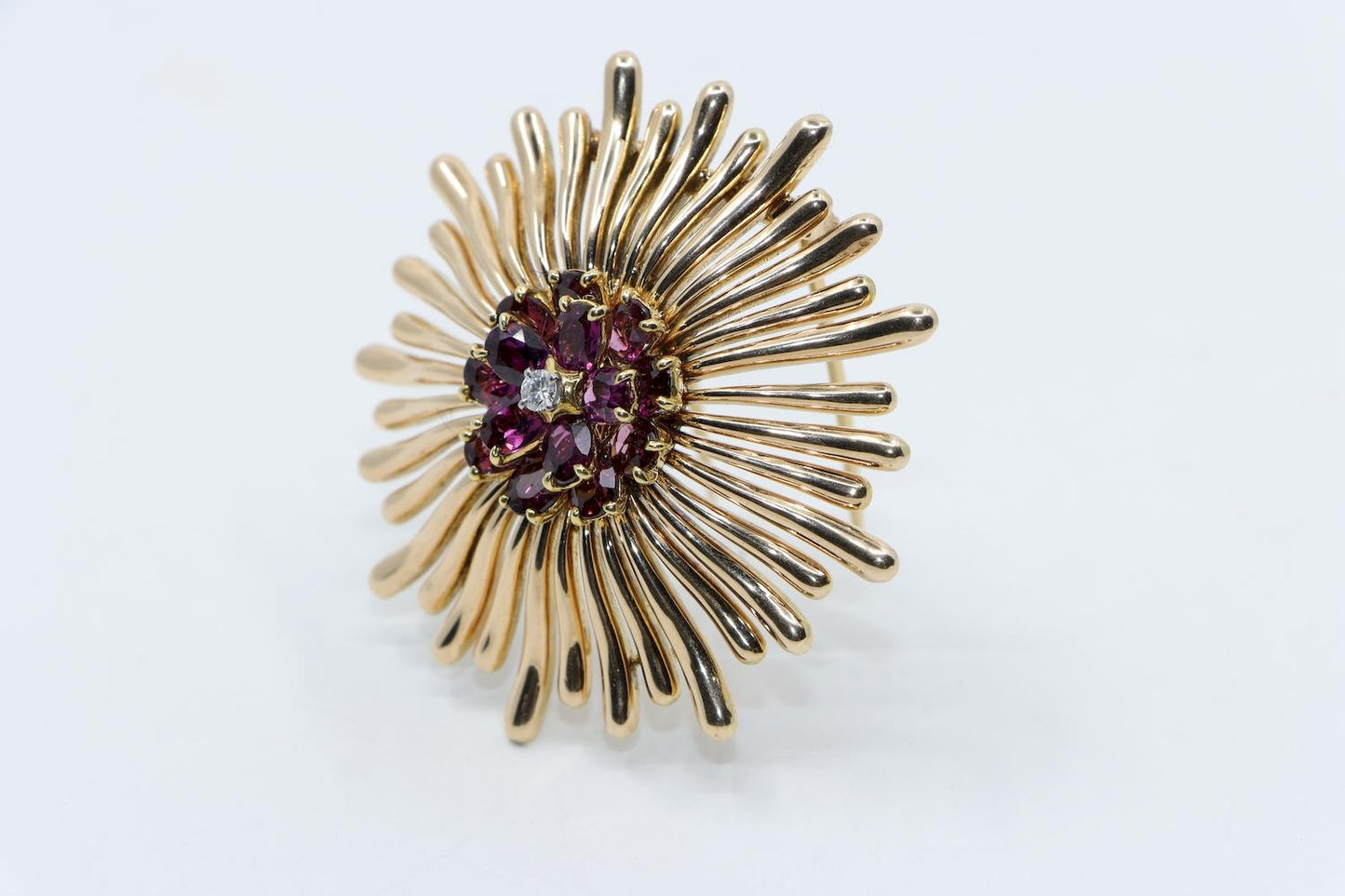 Retro Tiffany & Co 14K Gold Amethyst Diamond Flower Brooch Pin