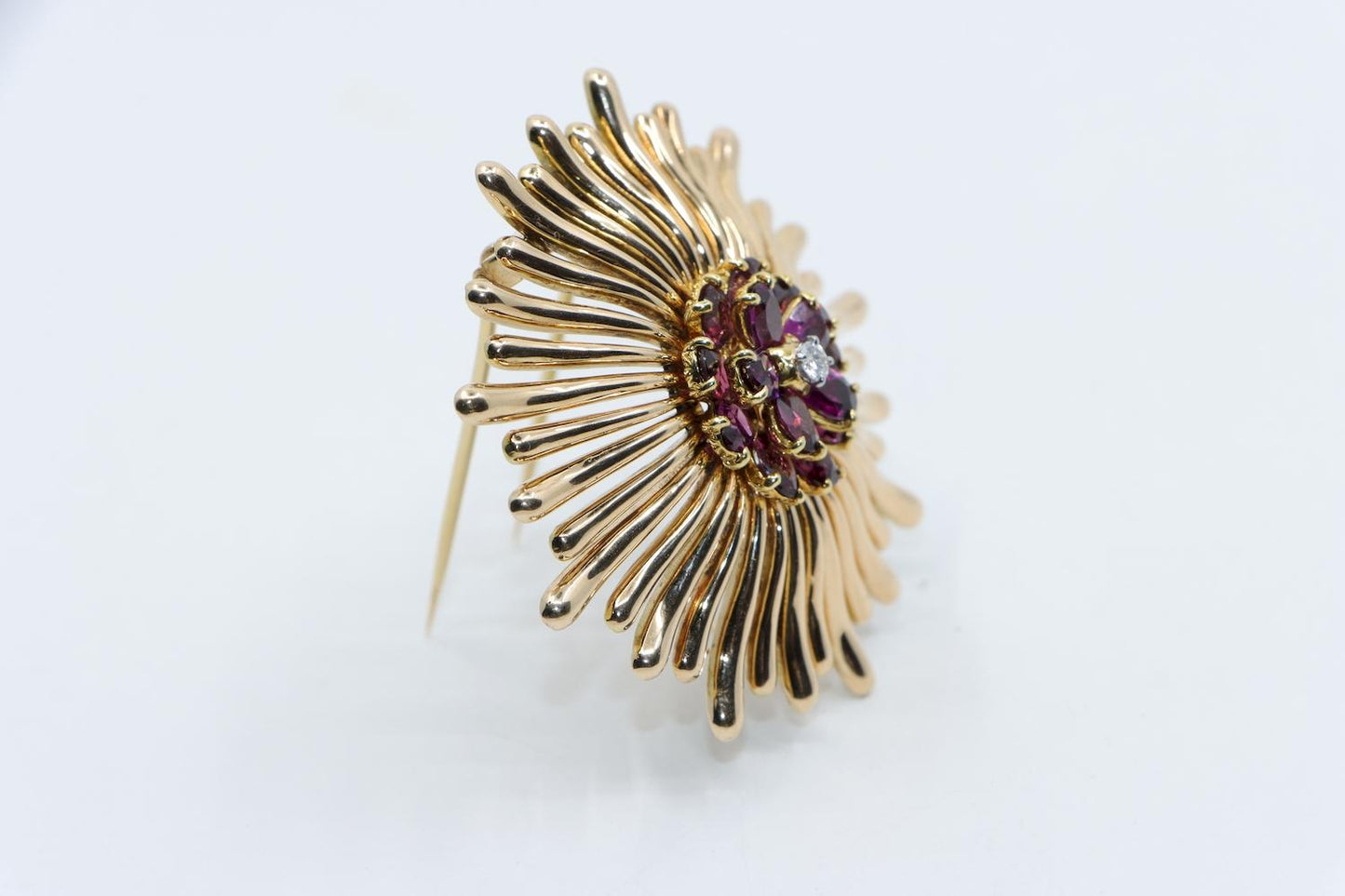 Retro Tiffany & Co 14K Gold Amethyst Diamond Flower Brooch Pin