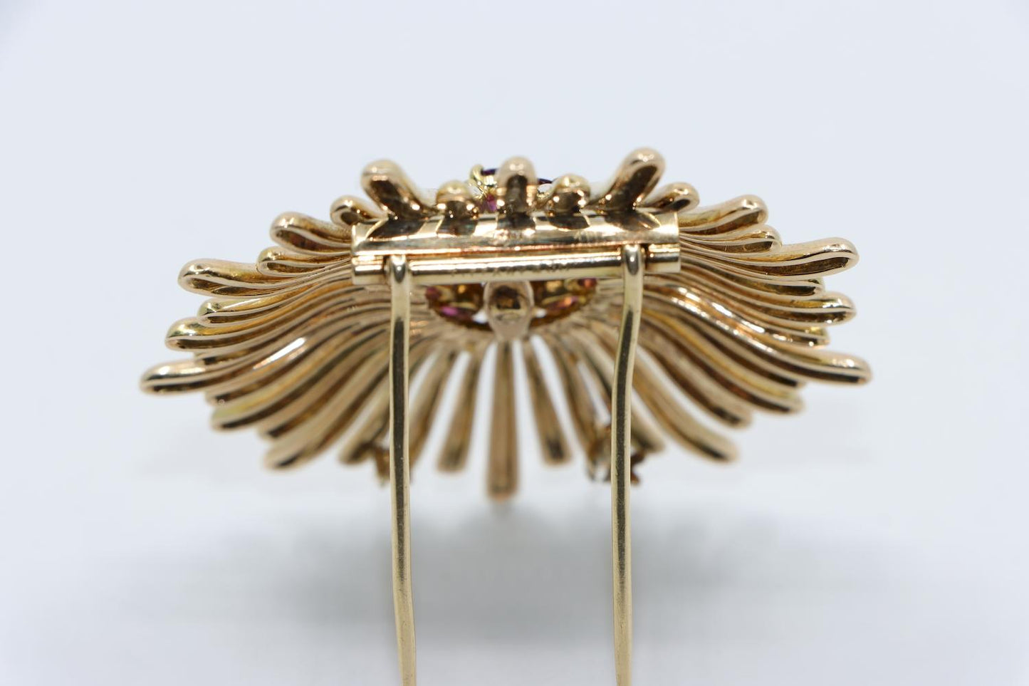 Retro Tiffany & Co 14K Gold Amethyst Diamond Flower Brooch Pin