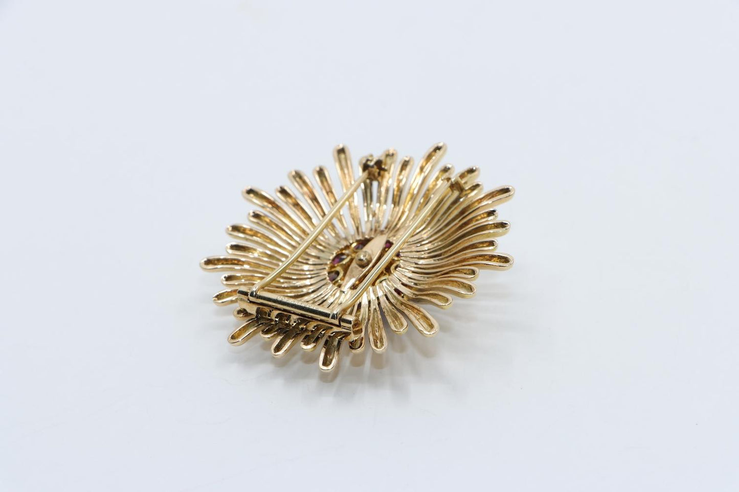 Retro Tiffany & Co 14K Gold Amethyst Diamond Flower Brooch Pin