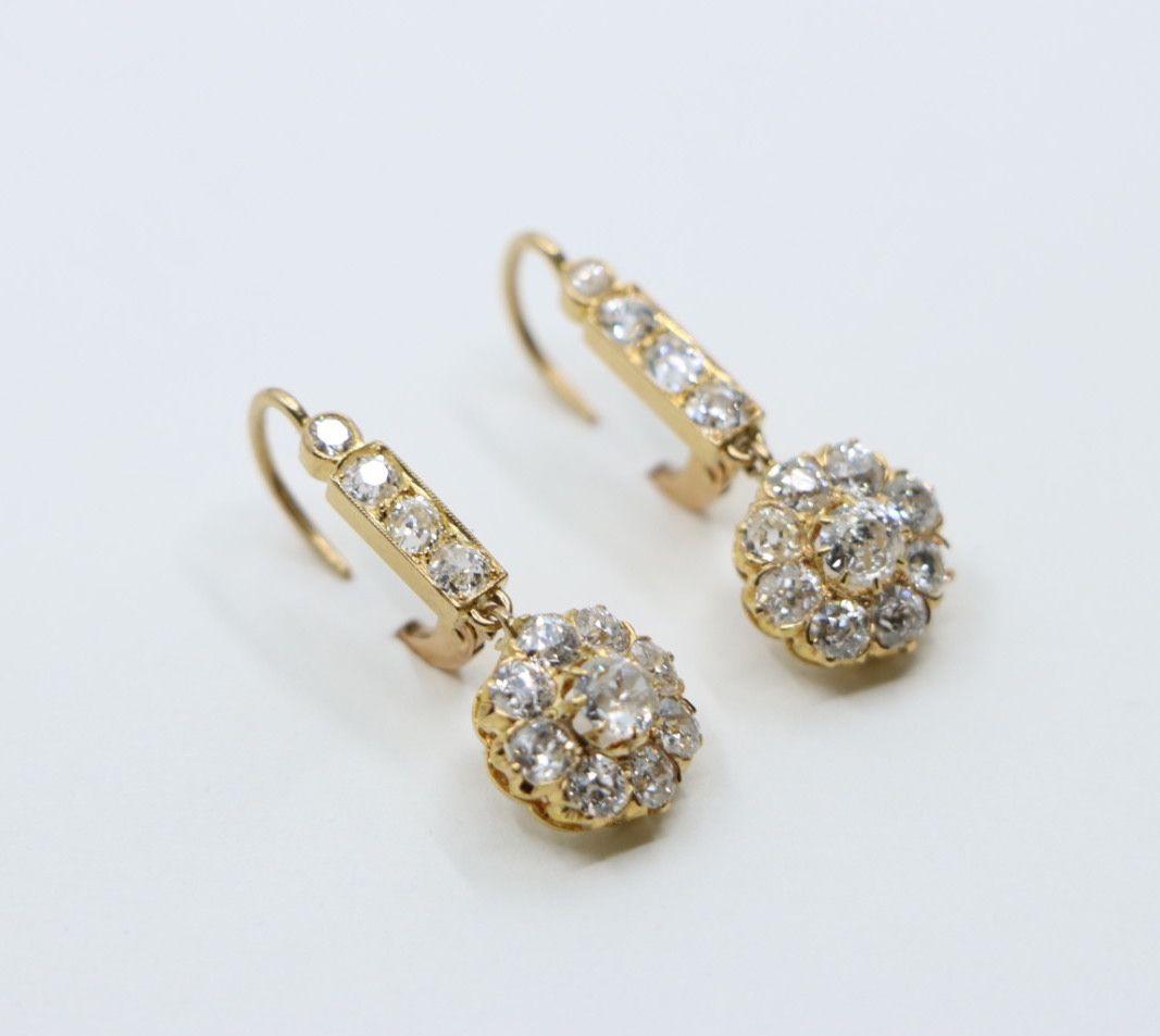 Vintage 14K Gold Diamond Flower Earrings