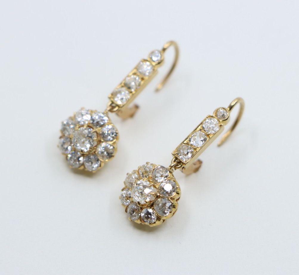 Vintage 14K Gold Diamond Flower Earrings