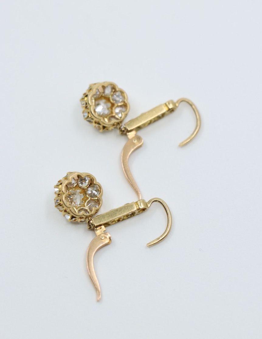 Vintage 14K Gold Diamond Flower Earrings