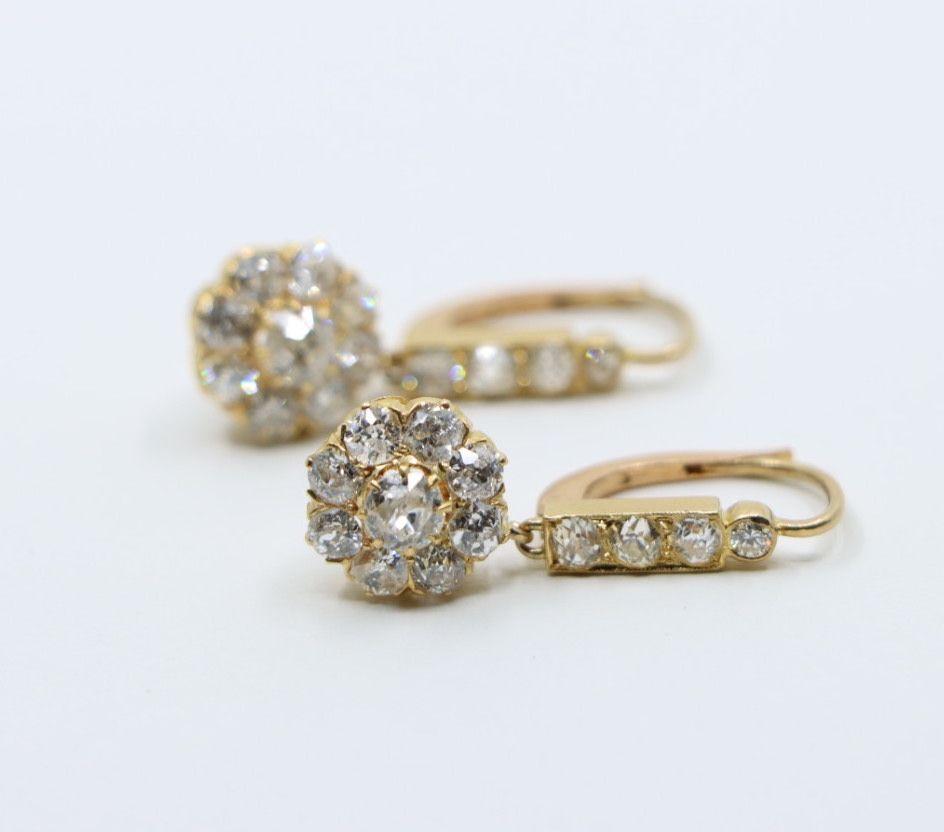 Vintage 14K Gold Diamond Flower Earrings