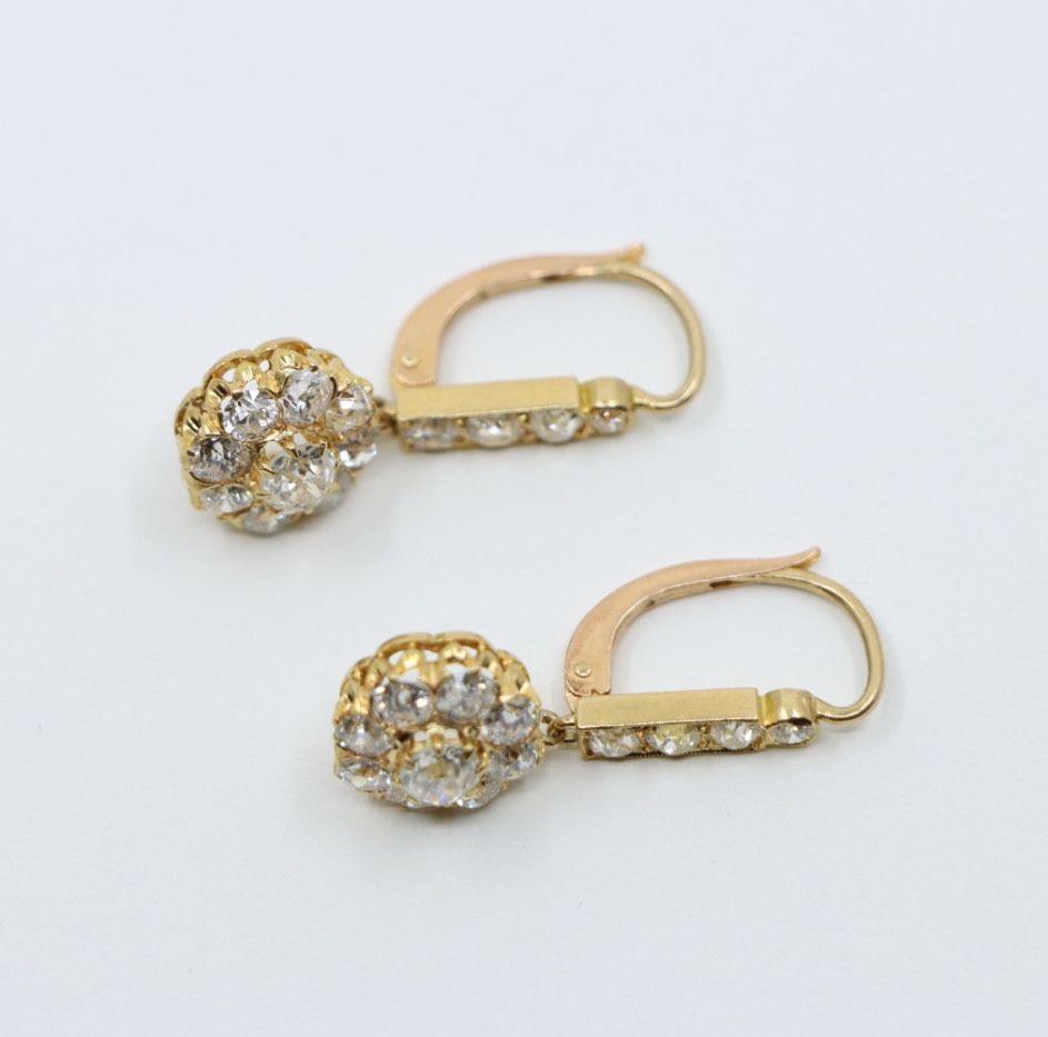 Vintage 14K Gold Diamond Flower Earrings