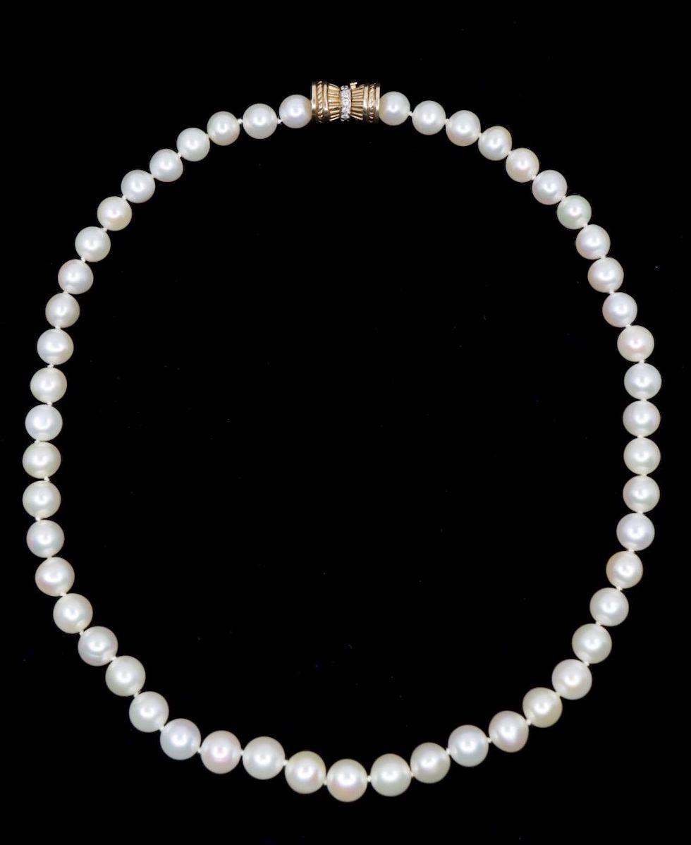 Vintage 14K Gold Diamond Pearl Necklace