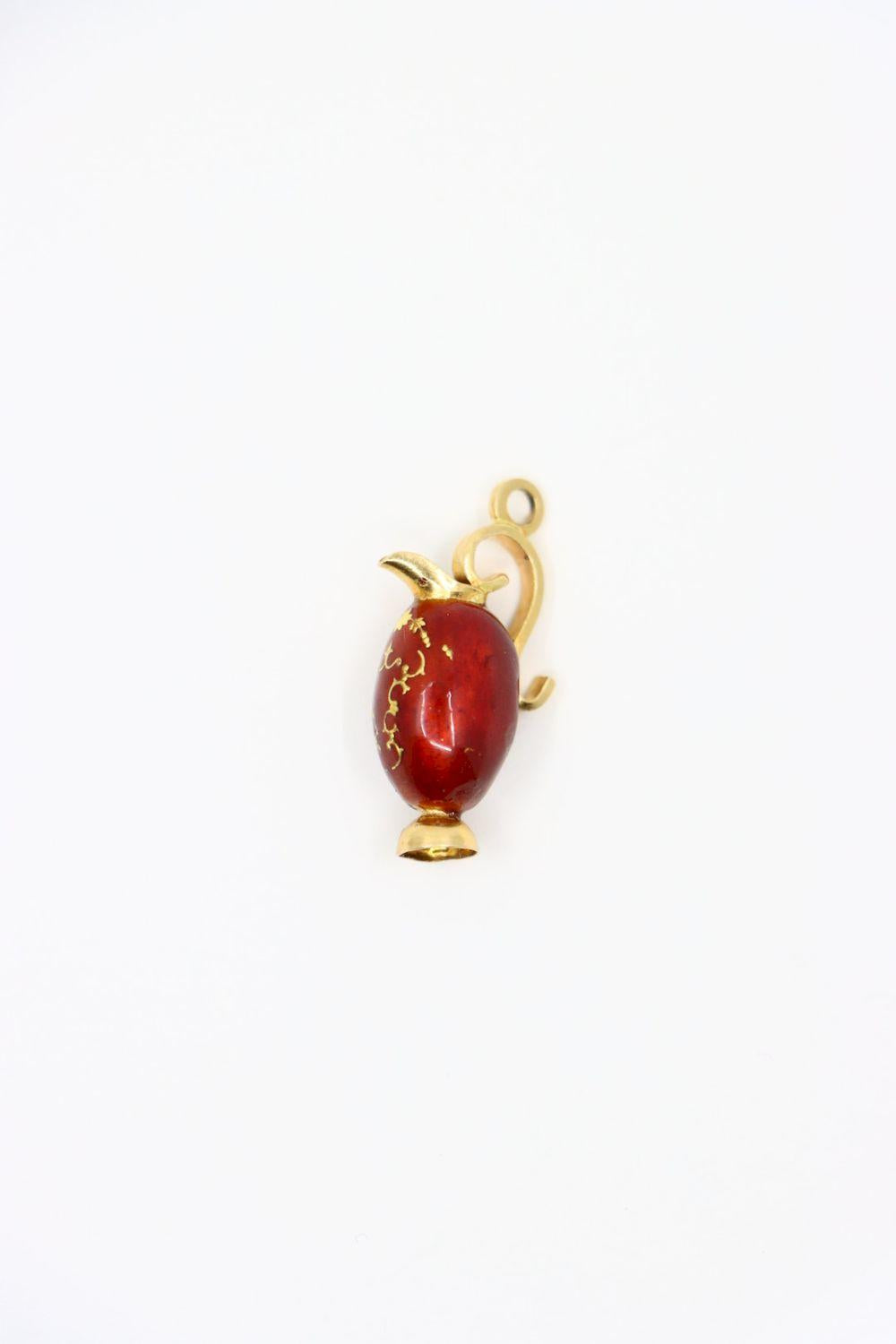 Antique 18K Gold Enamel Vase Pendant