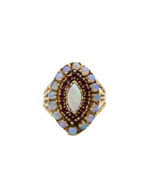 Vintage 18K Gold Opal Ruby Ring