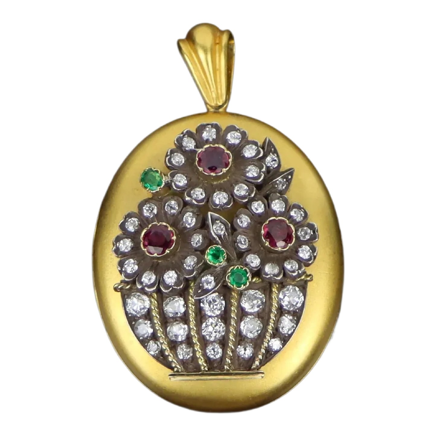 Victorian Diamond Ruby and Emerald Locket Pendant