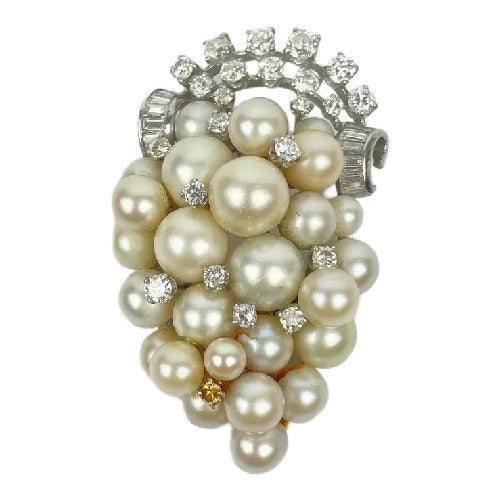 Vintage Platinum Diamond Pearl Cluster Brooch Pin