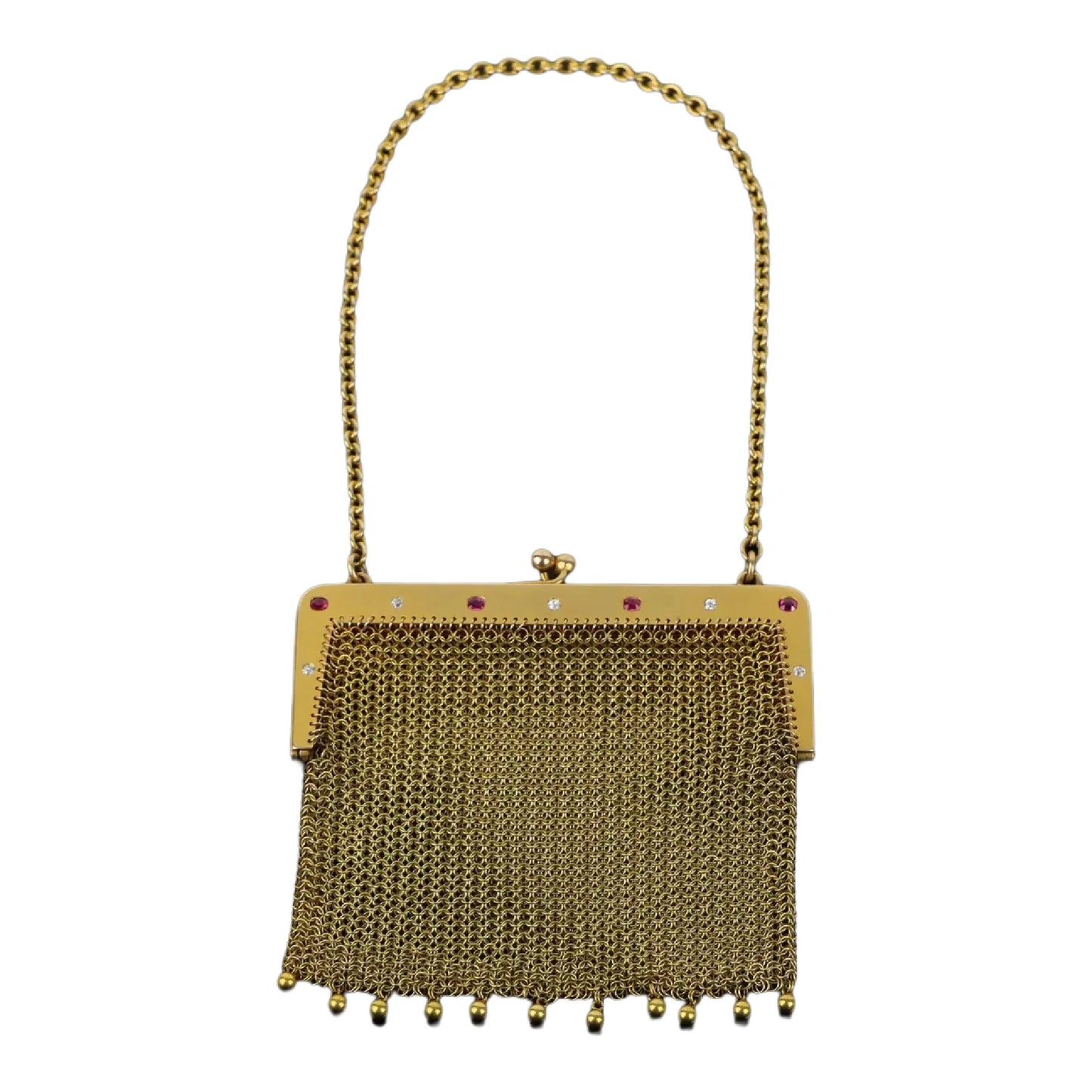 Victorian Diamond & Ruby Gold Mesh Purse