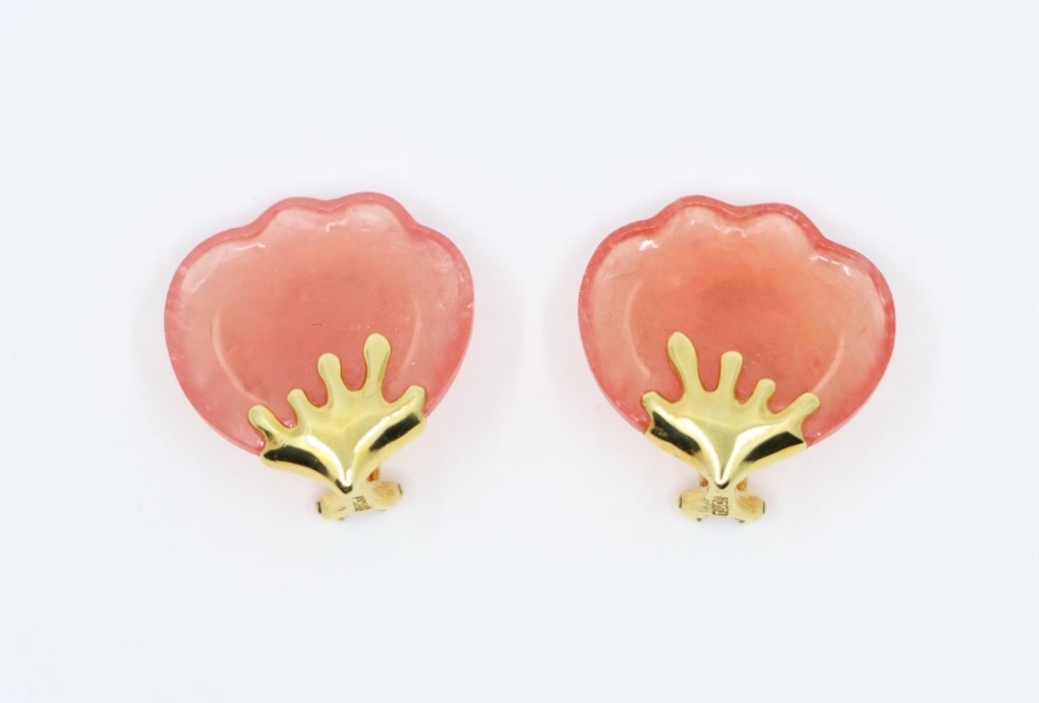 Tiffany & Co. 18K Gold Pink Quartz Tulip Earrings