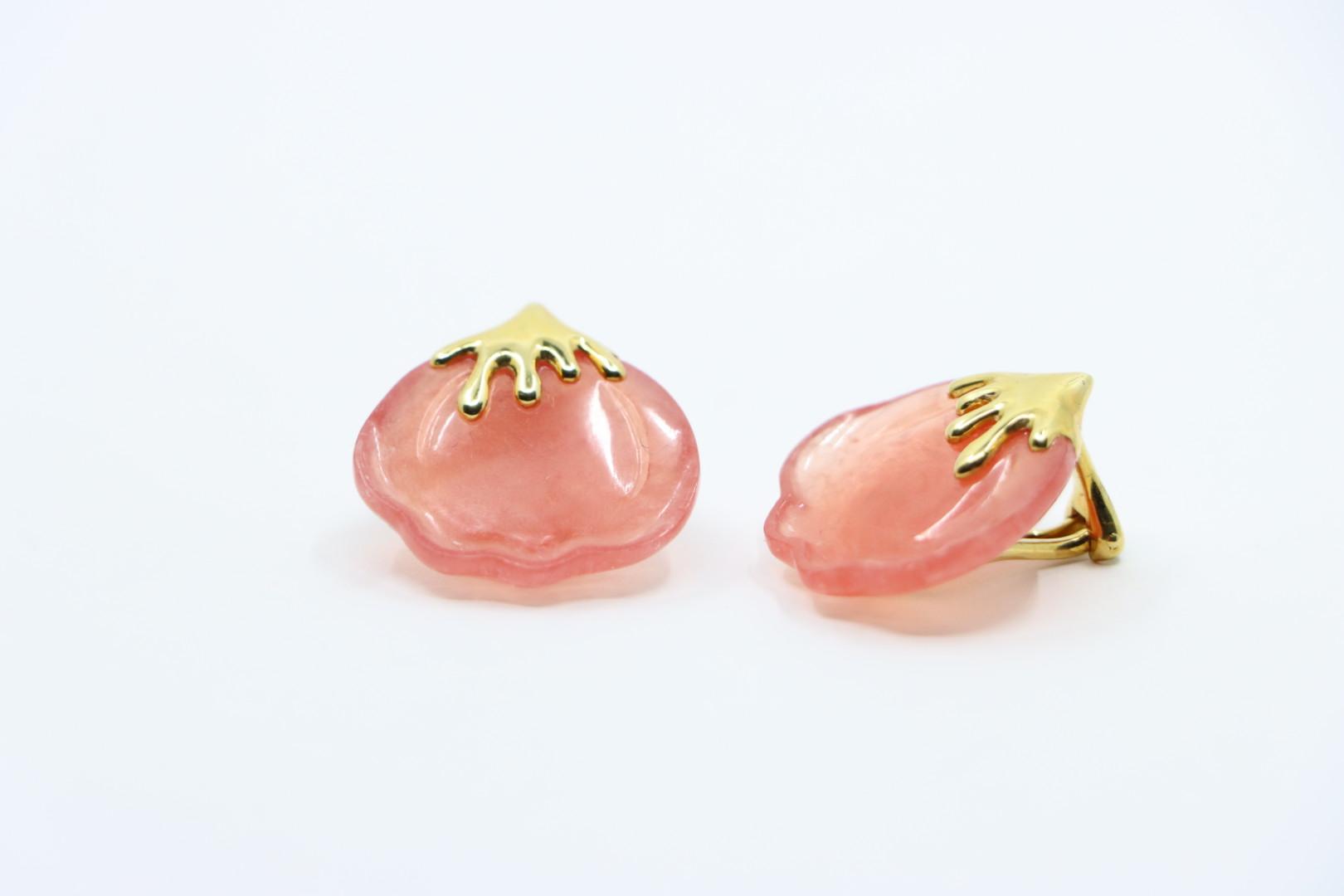 Tiffany & Co. 18K Gold Pink Quartz Tulip Earrings