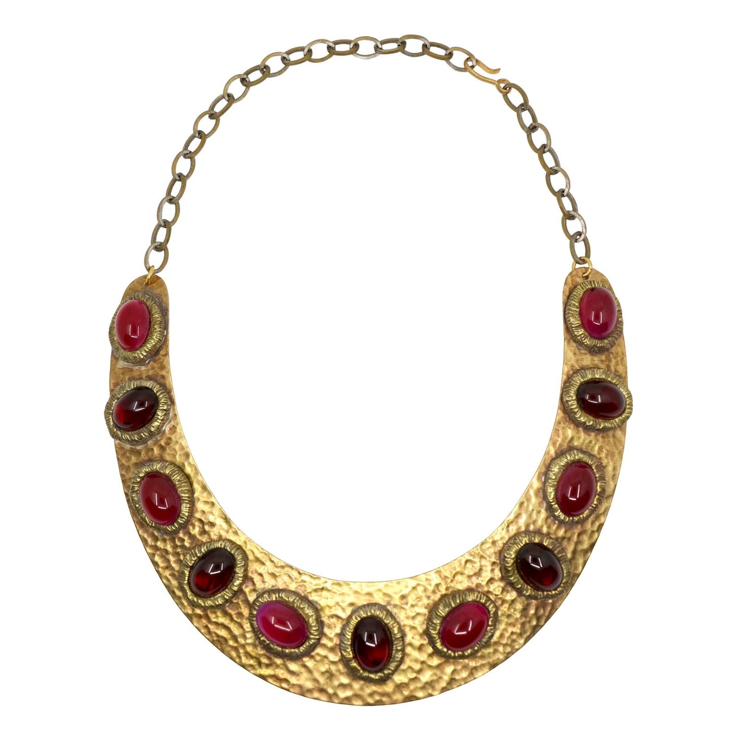 Darren Manes Gold Tone Red Gripoix Cabochons Statement Necklace