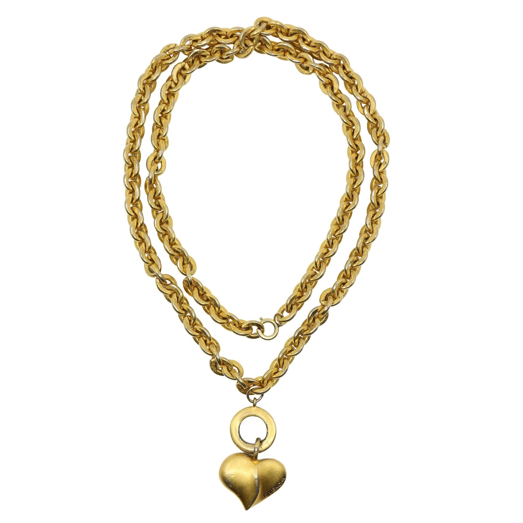 Givenchy Gold Tone Heart Pendant Chain Necklace/Belt