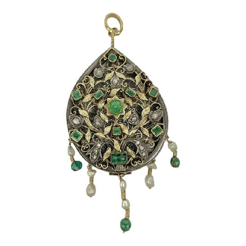 18k Gold Silver Diamond Emerald Pearl Aroma Pendant