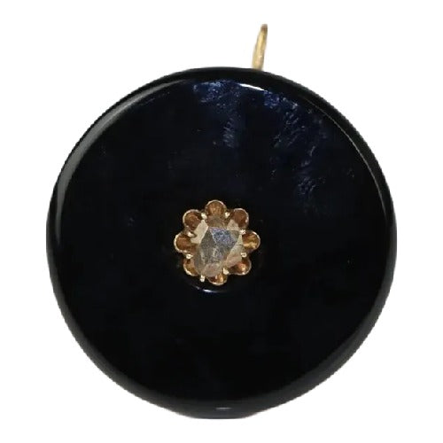 Victorian 14K Gold, Onyx & Diamond Mourning Pendant