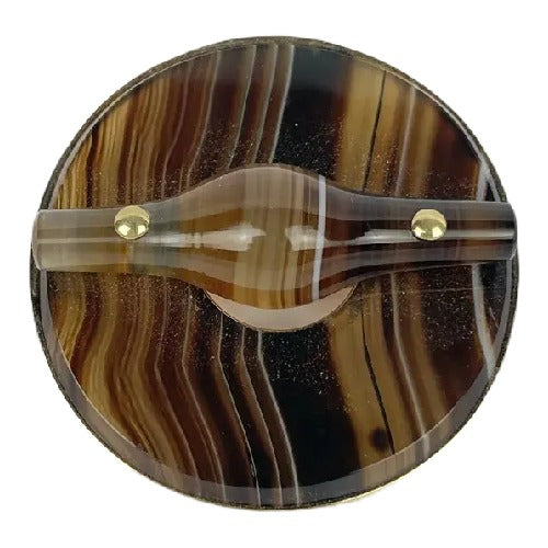 14k Gold Banded Agate Brooch Pin