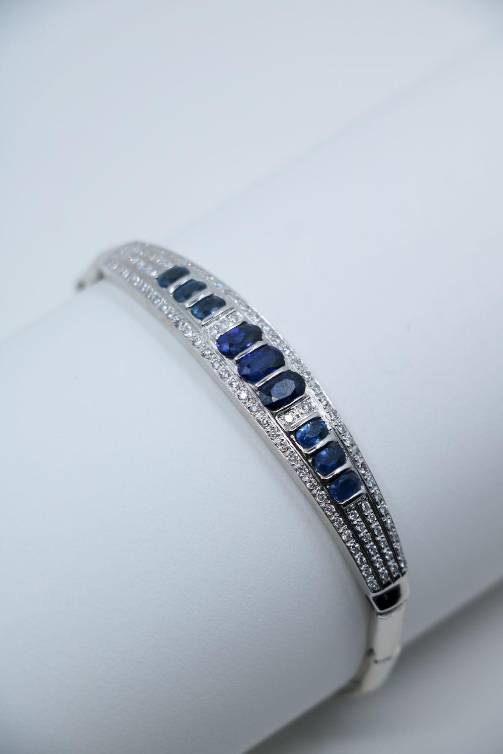 Vintage 18K White Gold Sapphire Diamond Bracelet