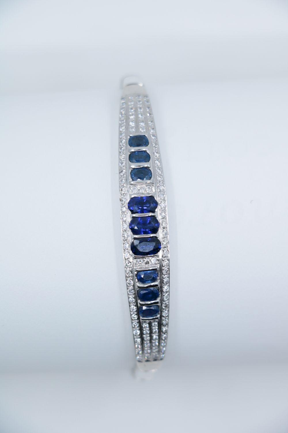 Vintage 18K White Gold Sapphire Diamond Bracelet