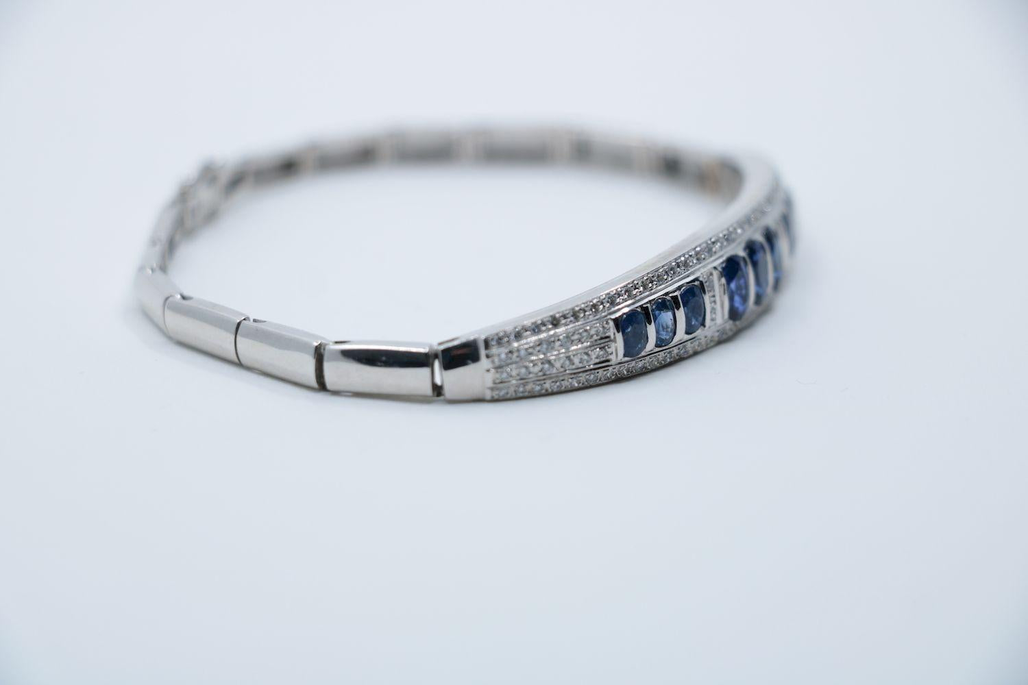 Vintage 18K White Gold Sapphire Diamond Bracelet