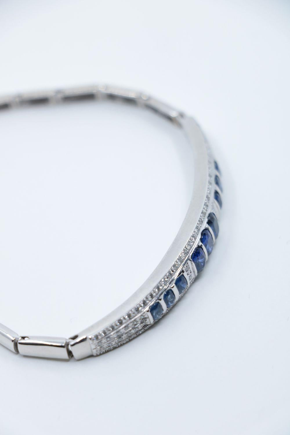 Vintage 18K White Gold Sapphire Diamond Bracelet