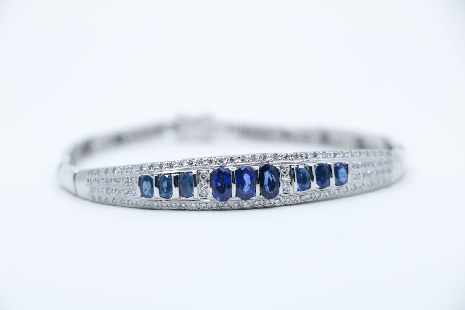 Vintage 18K White Gold Sapphire Diamond Bracelet