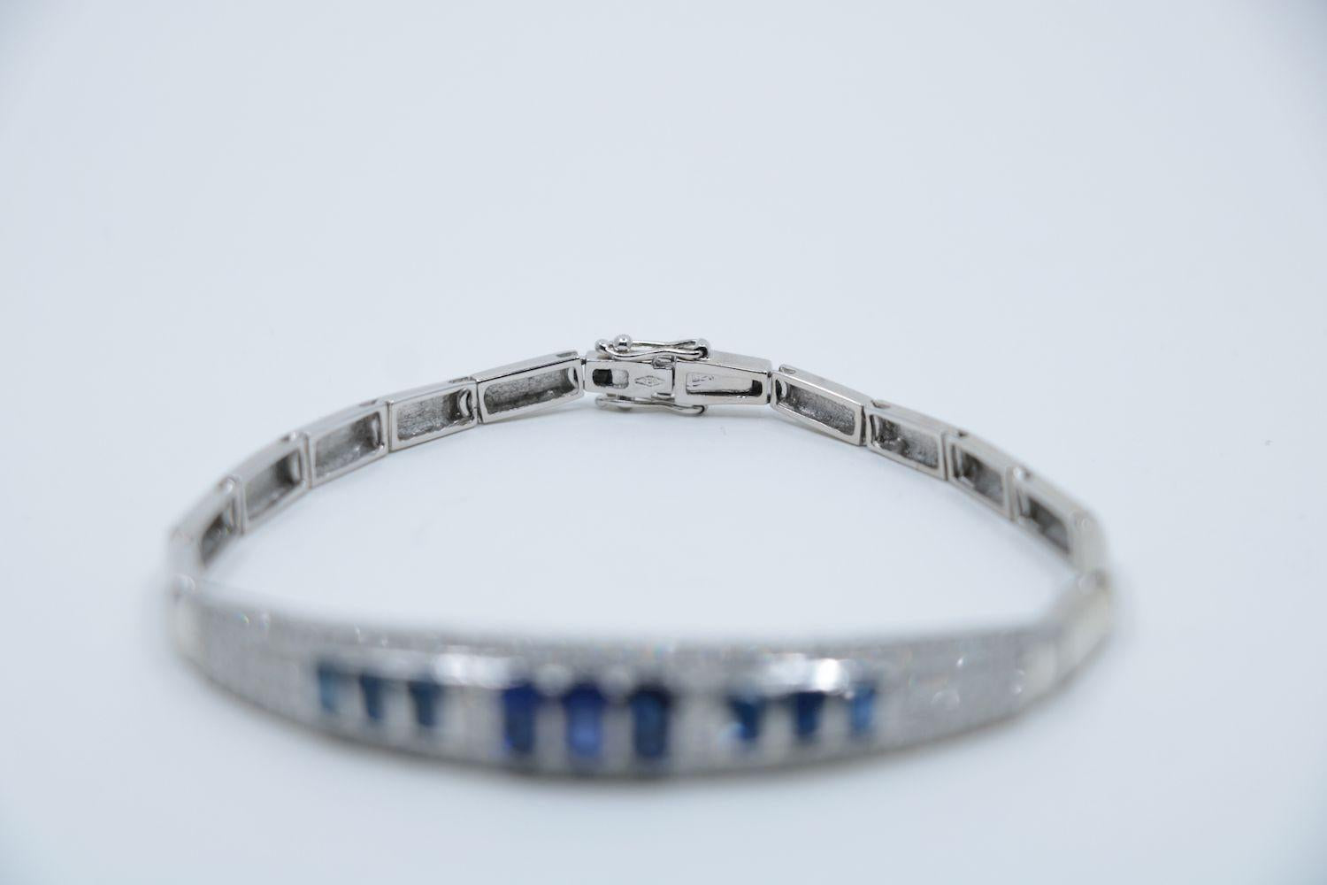 Vintage 18K White Gold Sapphire Diamond Bracelet