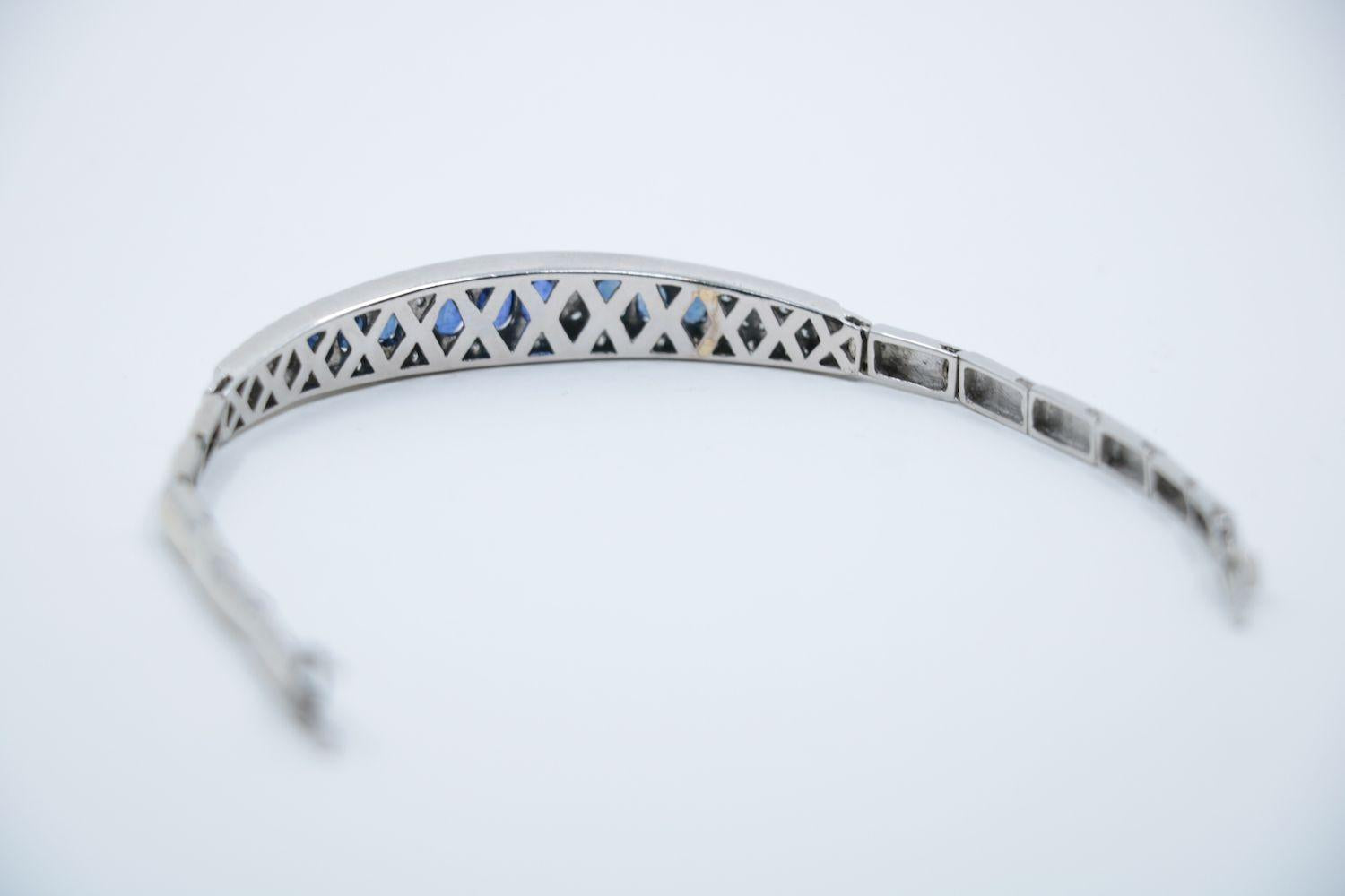 Vintage 18K White Gold Sapphire Diamond Bracelet