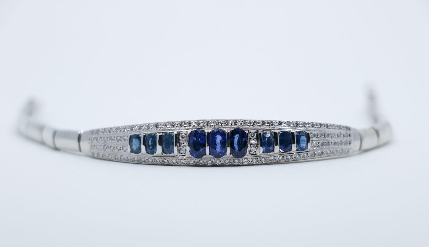 Vintage 18K White Gold Sapphire Diamond Bracelet