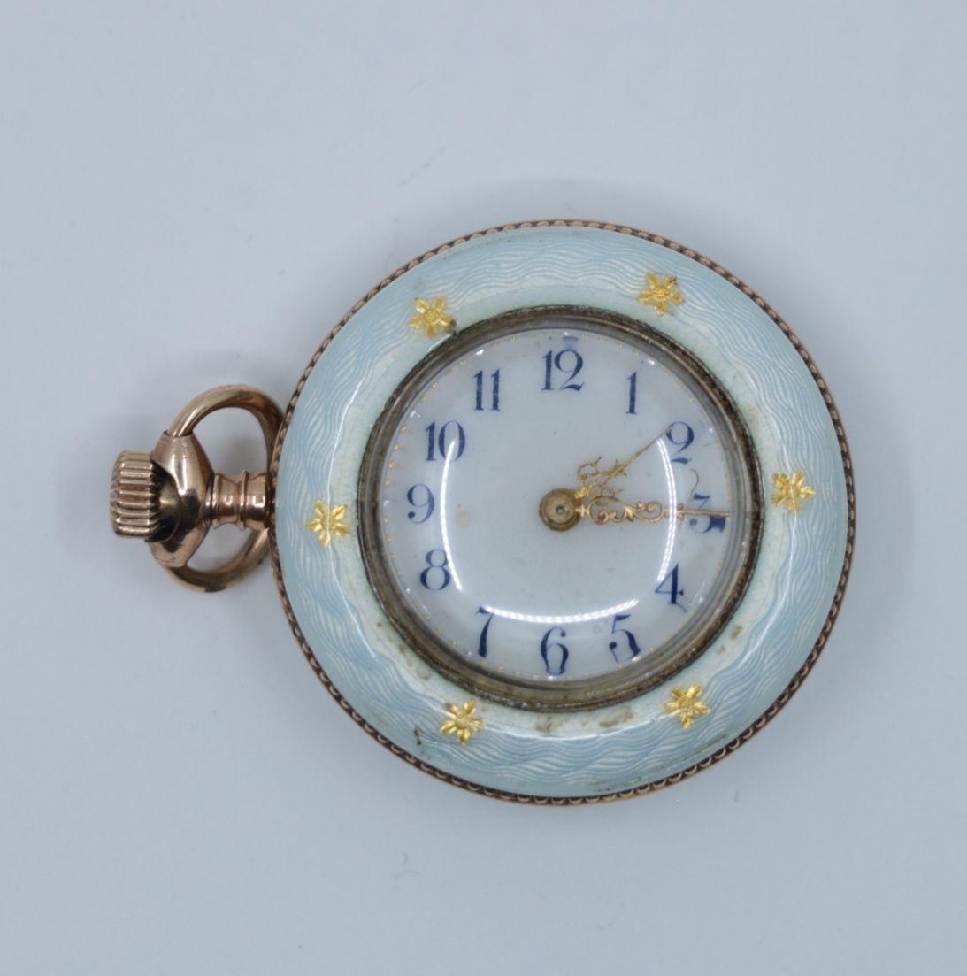 Vintage 14K Gold Guilloche Clock Pendant