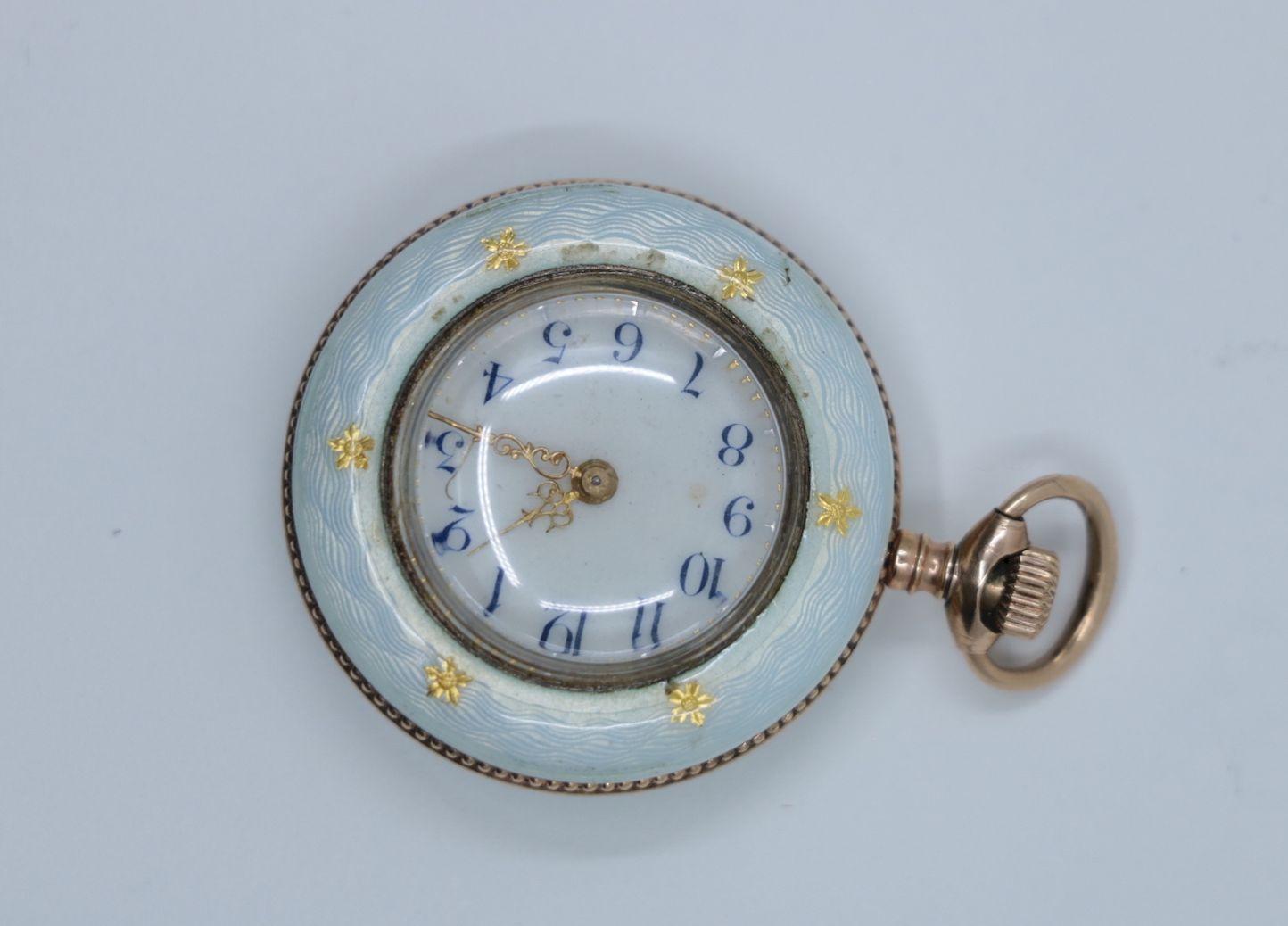 Vintage 14K Gold Guilloche Clock Pendant