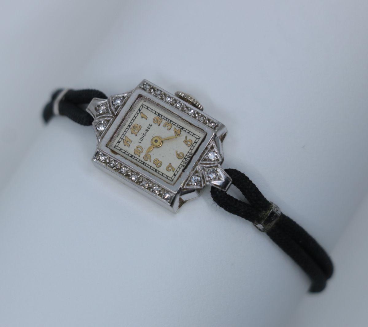 Vintage Longines 14K White Gold Art Deco Diamond Watch Bracelet