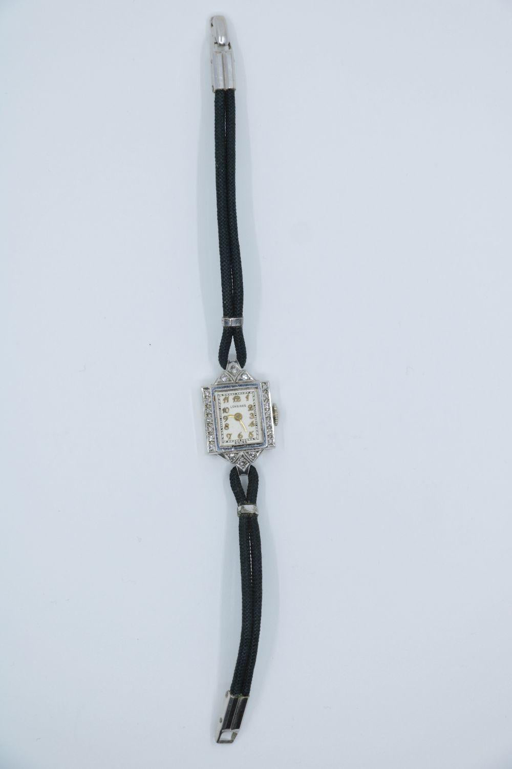 Vintage Longines 14K White Gold Art Deco Diamond Watch Bracelet