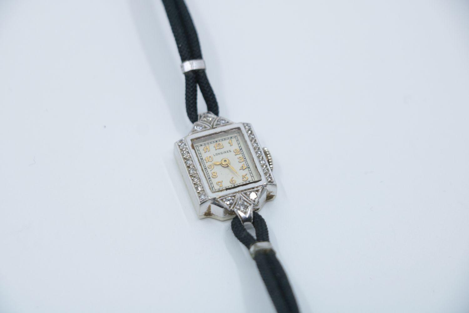 Vintage Longines 14K White Gold Art Deco Diamond Watch Bracelet